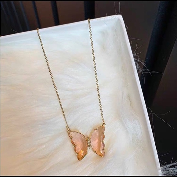 Jewelry - rose pink Crystal Butterfly Titanium Steel Necklace